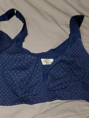 Serenada 44C Navy Polka Dot Wireless Comfort Bra From Catherines NWT